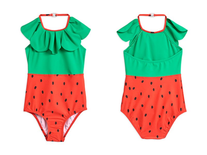 [mini rodini]Strawberry halterneck swimsuit-Red