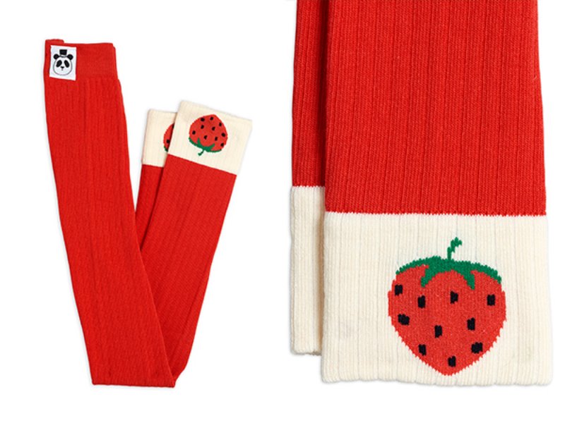 [mini rodini]Ribbed strawberry leggings-Red