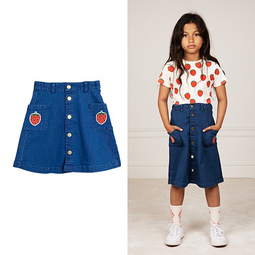 [mini rodini] Denim strawberry skirt - Blue